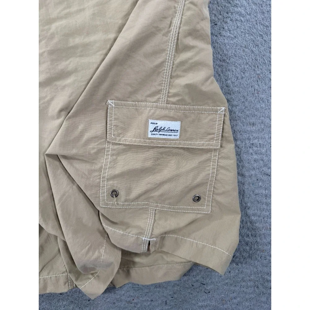 Polo Ralph Lauren Shorts Men's 2XL Beige Cargo Pockets Drawstring Swim Trunks‎
